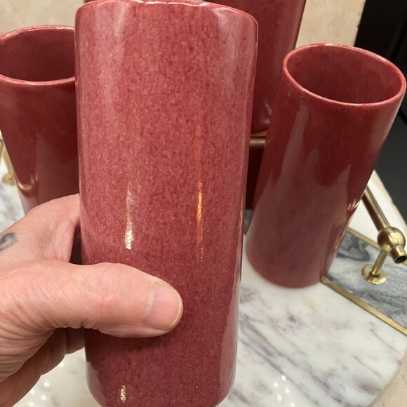 Set Of 5 Vintage Dryden Tall Cups # 4 Rose Mauve Hand Turned Pottery Hot Springs - Picture 5 of 13